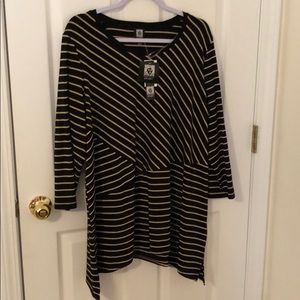 Anne Klein black and gold stripe top